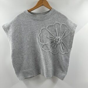 Grey Sweater Tank Top with Monochrome Floral Detailing – Size Medium